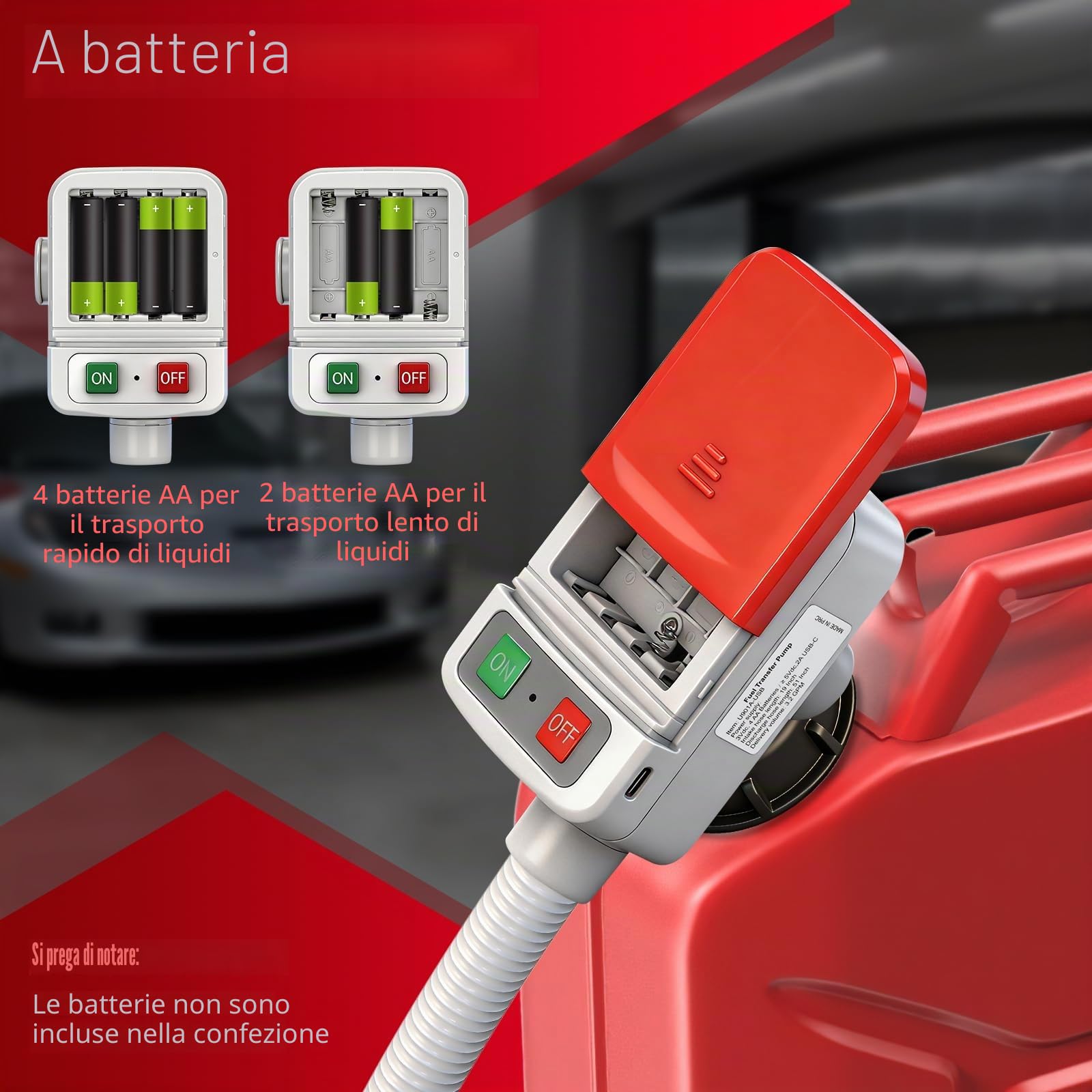Pompa di Trasferimento del Carburante con Sensore di Arresto Automatico,Pompa Travaso Gasolio con 4 Dimensioni Adattatore Serbatoio,Pompa Travaso Liquidi Portata fino a 9 litri/minuto