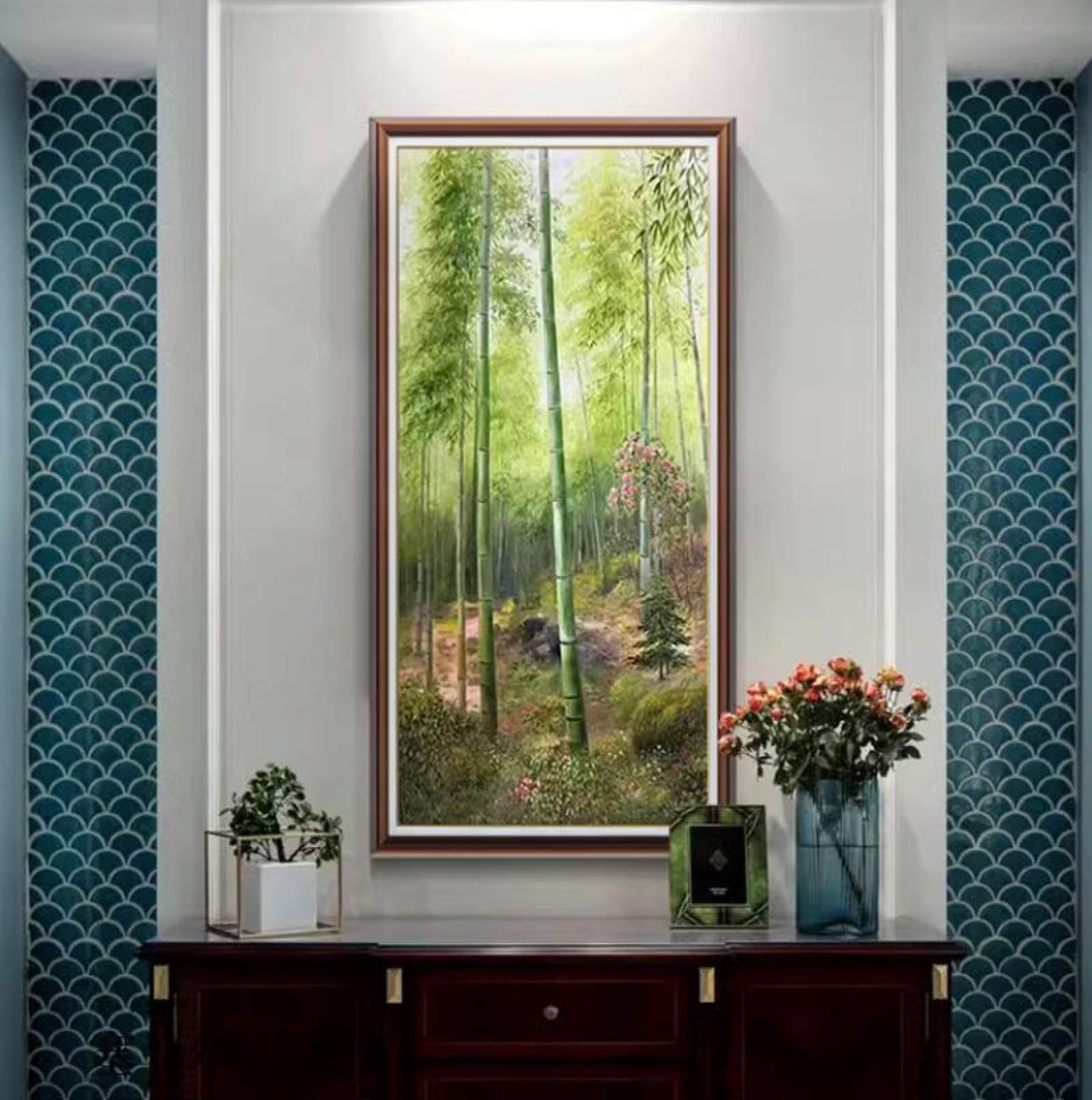 Peinture de texture de bambou de forêt sur toile pour grand mur vide