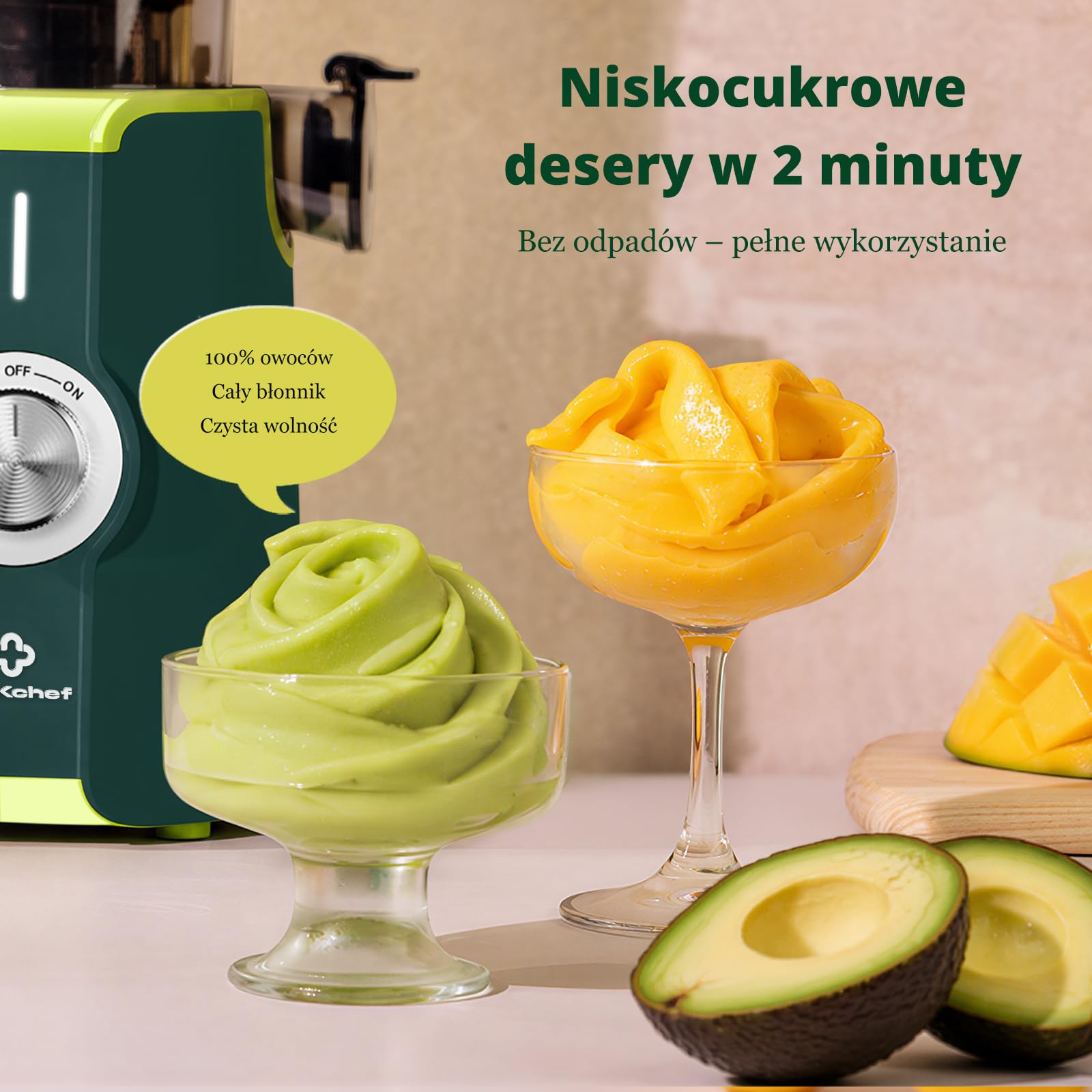 LINKChef Sokowirówka wolnoobrotowa, elektryczna wyciskarka do całych warzyw i owoców, łatwa instalacja, nie zawiera BPA, 115 mm, 200W, Zielony