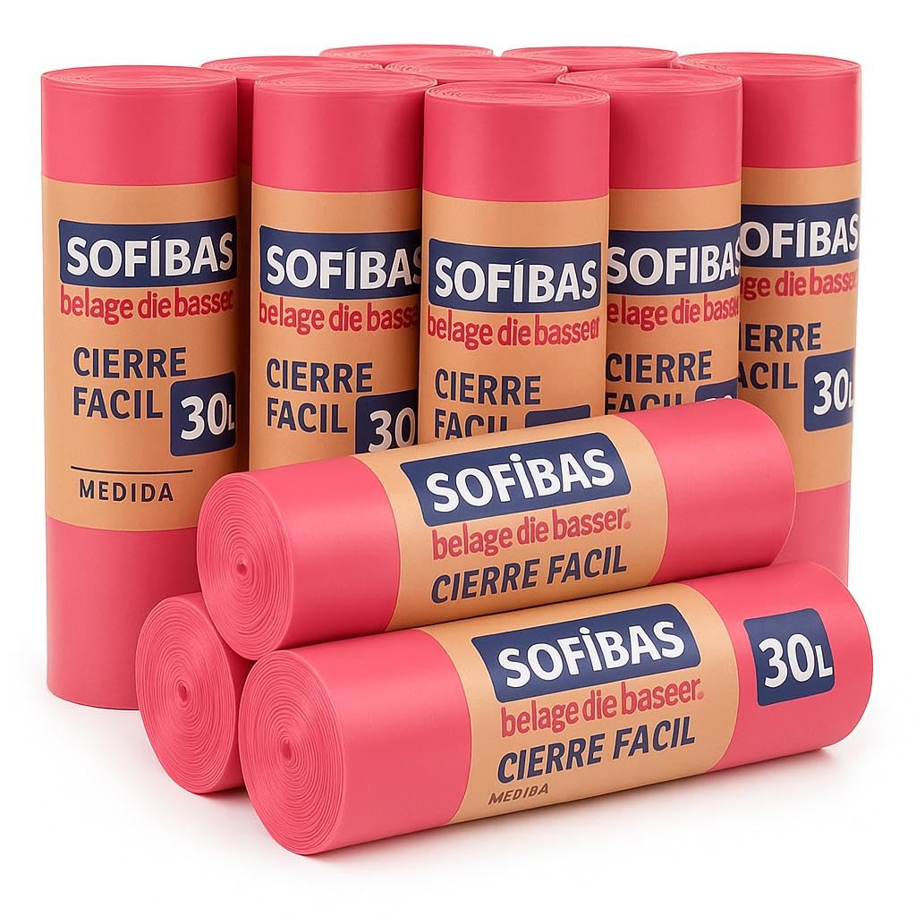 25 Rollos de Bolsas de Basura 30L (375 Unidades) con Autocierre | Resistentes, Prácticas e Higiénicas | Ideal para Uso Doméstico | Bolsas de Plástico | Económicas