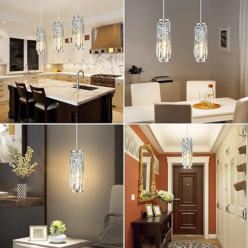 Miniatura 8 de LMQNINE Luces colgantes modernas cromadas, mini lámpara colgante de cristal, iluminación colgante para cocina, isla, comedor, dormitorio, cocina,