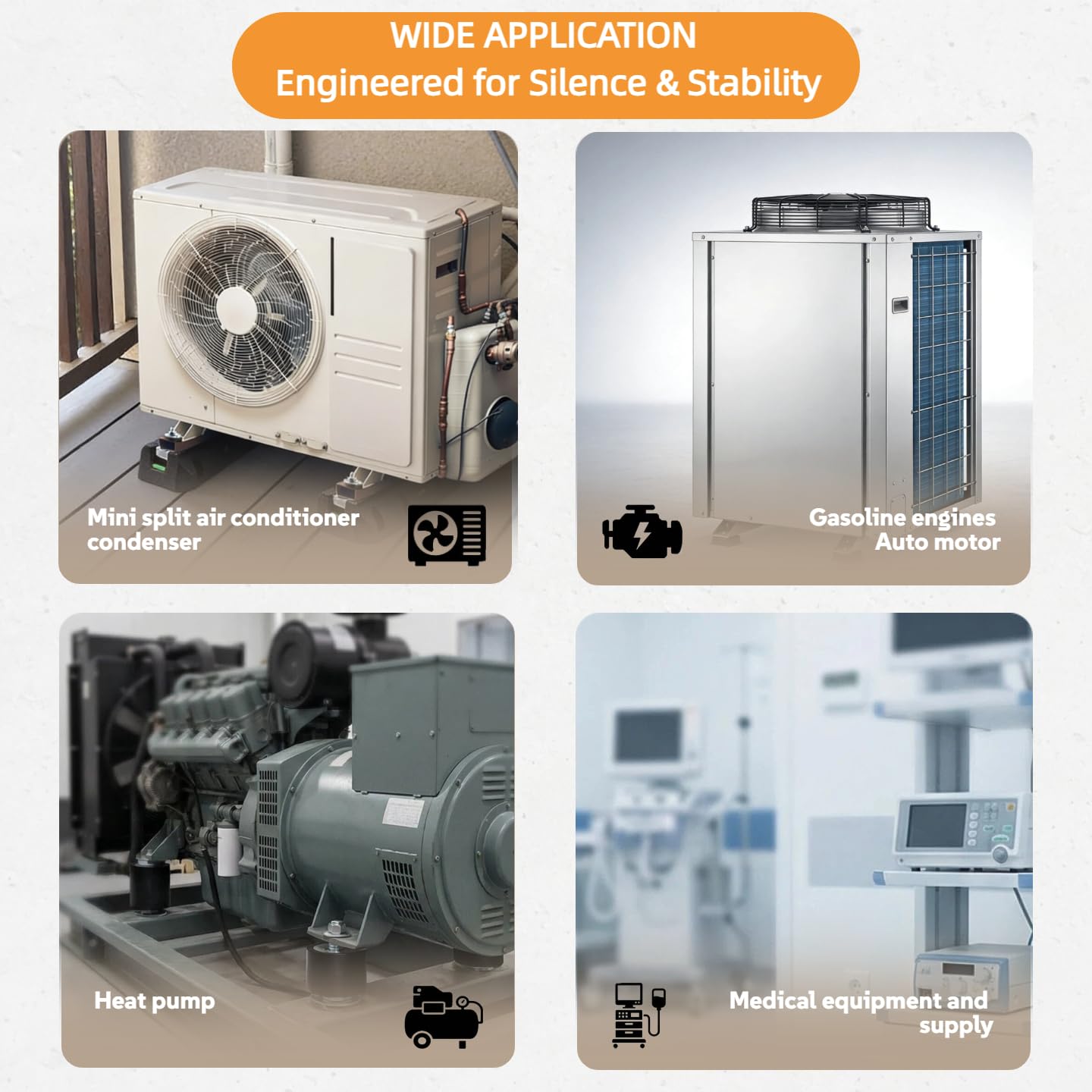 Bodenkonsole für Klimaanlage & Wärmepumpe mit Wasserwaage 600 mm Antivibrationsrahmen 400 kg belastbar UV-beständige Gummi-Dämpfung Schwingungsdämpfer für Außengeräte