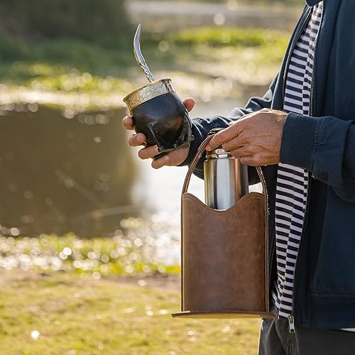 Miniatura 6 de [Imperial Premium Set Yerba Mate Gourd Original Natural Calabash Teacup – Cuero Negro Envuelto Hecho a Mano en Uruguay – Set Mate Imperial con