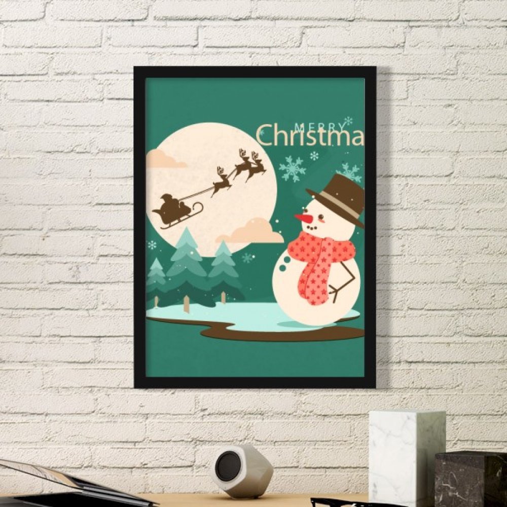 Peintures estampes Joyeux Noël bonhomme de neige petit cadre noir et sticker mural de fête