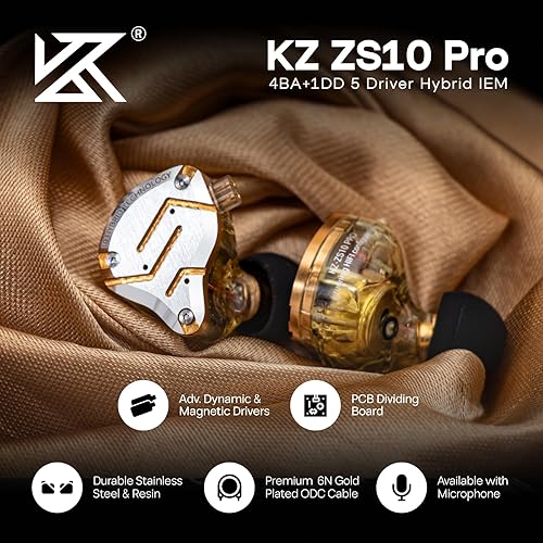 Miniatura 4 de Linsoul - KZ ZS10 Pro, 4BA+1DD, con 5 controladores, auriculares de metal de alta fidelidad con placa frontal de acero inoxidable, cable desmontable