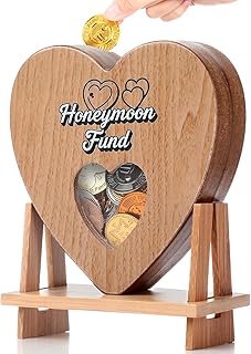 Chunful Heart Honeymoon Fund Box Wedding Wooden Heart-Shaped Piggy Bank, Rustic Honey Moon Fund Box Decoration for Wedding Reception Birthday Graduation Christmas Bridal