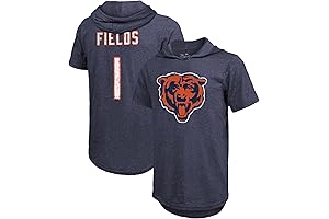 Bears Justin Fields 1 Navy Men's Majestic Threads Tri-Blend Slim Fit T-shirt Hoodie