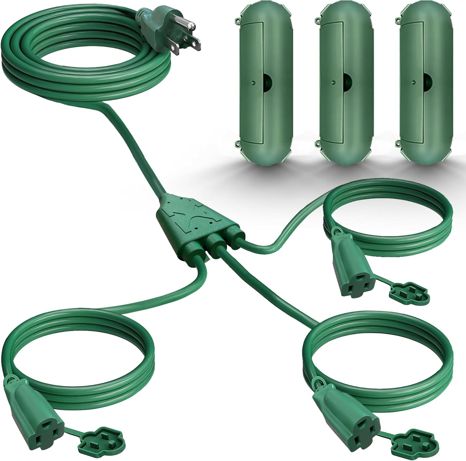 Banord 25FT Outdoor Extension Cord,1 to 3 Splitter for Christmas, Max 13FT End to End (25FT Total), with 3 Weatherproof Covers,16/3 SJTW Weatherproof Wire for Holiday Decoration Light, UL Listed