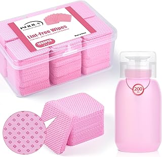 NXJ INFILILA 1080PCS Lint Free Nail Wipes Kit, Pink Gel Nail Polish Remover Set with 1PCS Acetone Pump Dispenser Bottle 200ml(6.8oz) for Professional Soak Off Gel Polish Remover