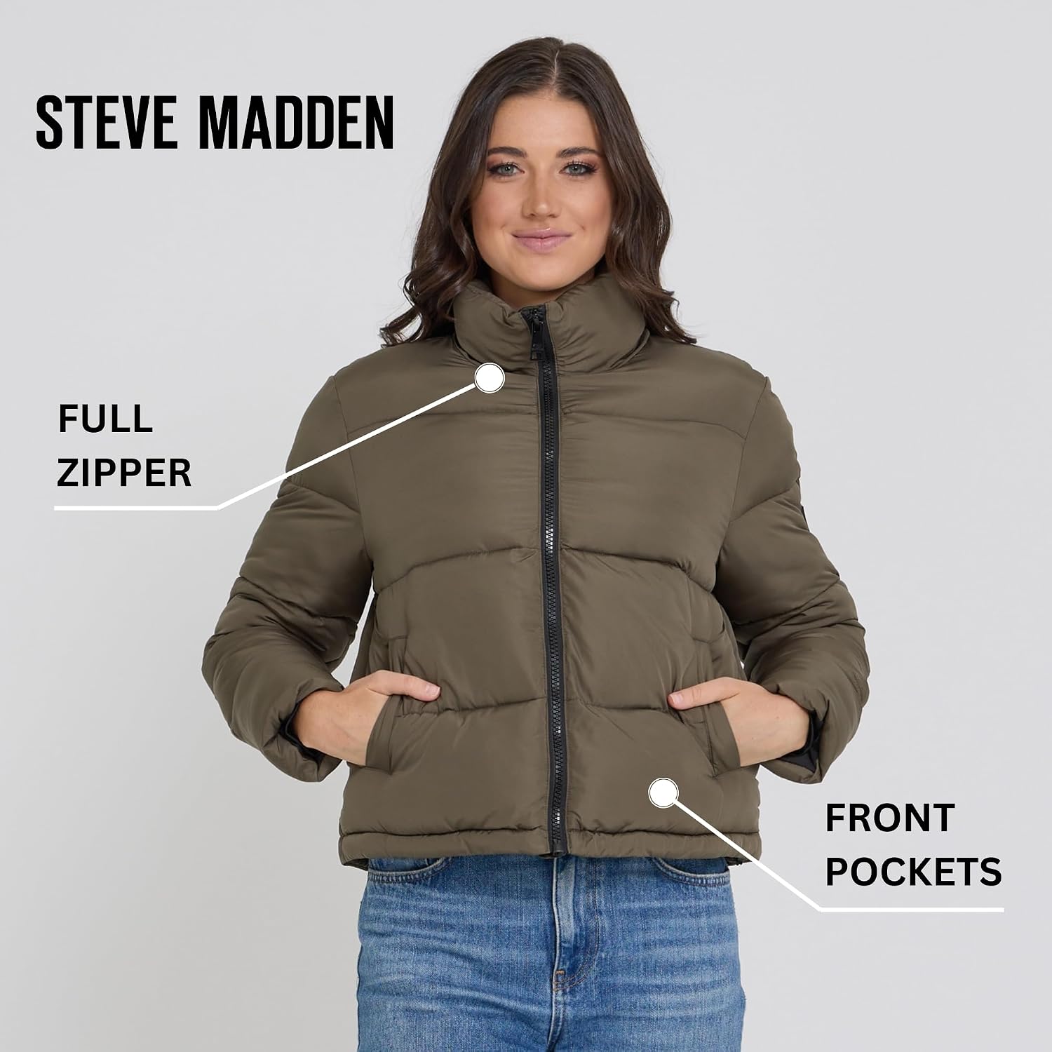 Steve Madden Cropped Puffer Jacket, Warm Winter Coats for Women, Trendy Cute Winter Jackets for Women