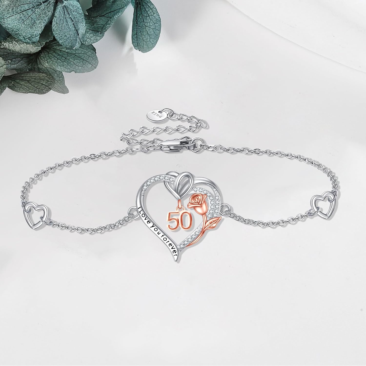 Birthday Bracelet Sterling Silver 16th 18th 21th 80th Birthday Bracelet Heart Rose Flower Birthday Jewelry for Women Mothers Day Christmas Gifts