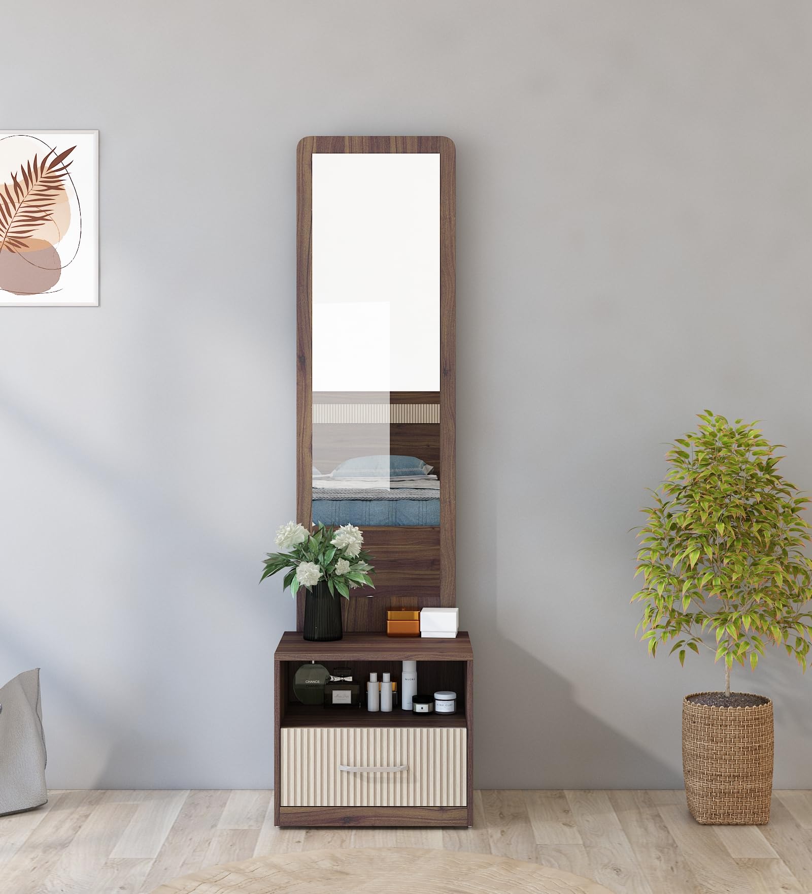 Spacewood Dressing Table | Kia| 3 Year Warranty | 1 Shelves & 1 Drawer, Vanity Table for Bedroom, Living Room, and Home| Engineered Wood | High Gloss White-picture-18