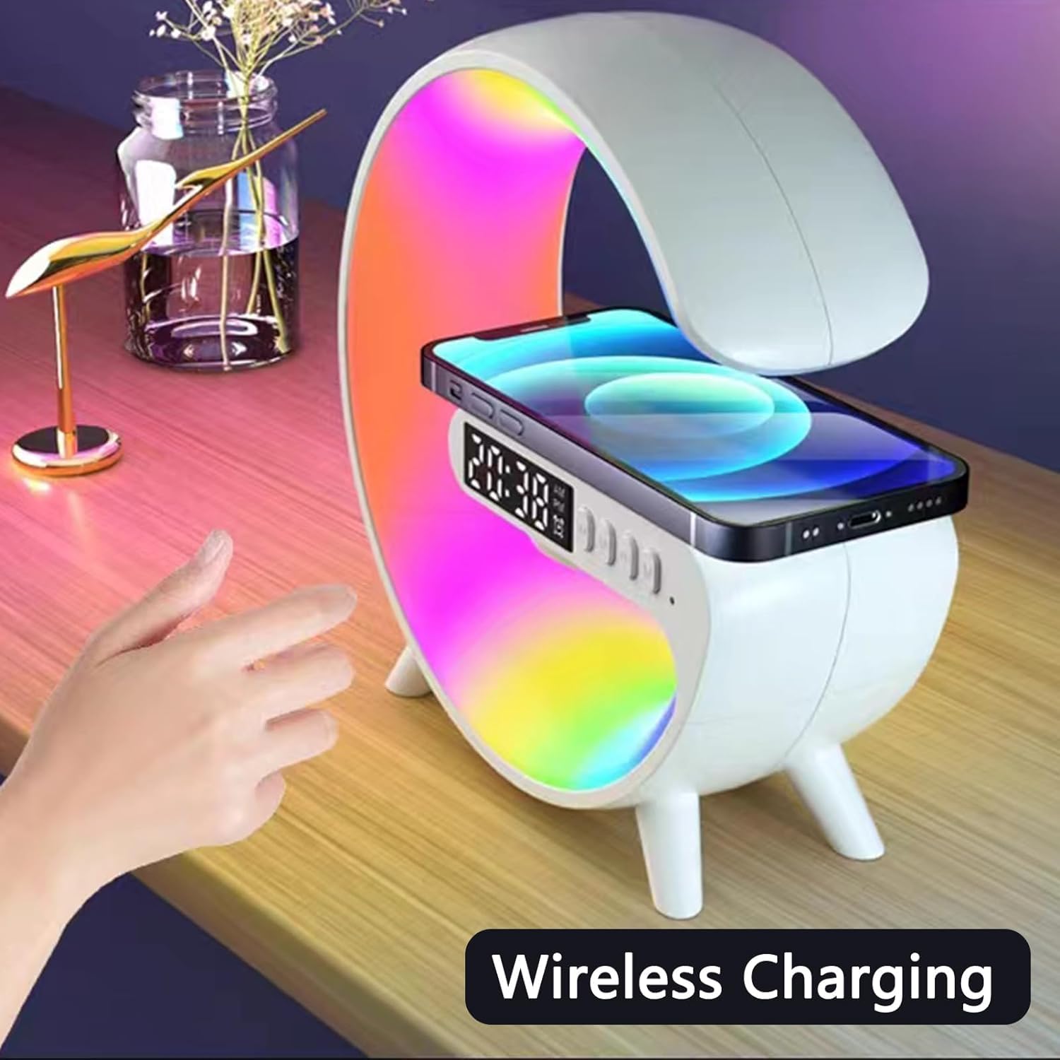 Multi-Function Smart Lamp – Bluetooth Speaker, Wireless Charger, 13-Color Night Light, And Alarm Clock