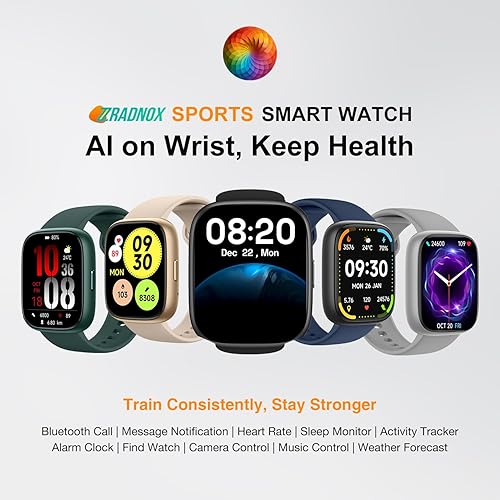 Vista 9 de Reloj inteligente con Alexa y llamadas Bluetooth, pantalla táctil HD de 1.83 pulgadas, reloj de fitness con monitor de frecuencia cardíaca/sueño, 30