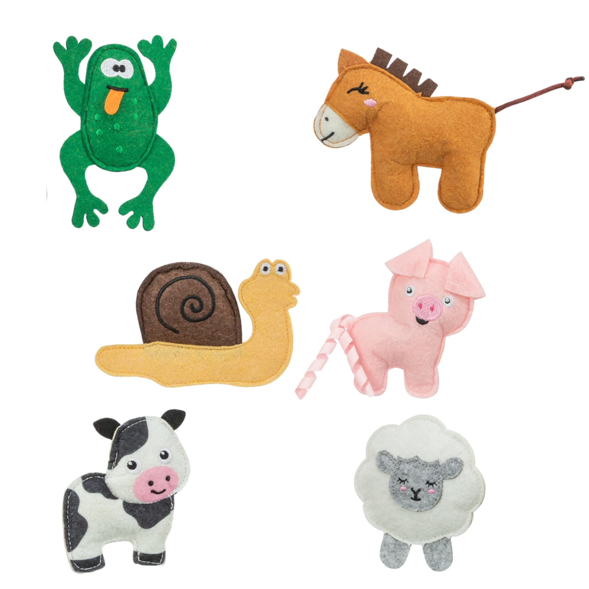 TRIXIE Animali della fattoria in feltro per gatti con erba gatta – 1 pz | Morbidi, con design assortiti – Stimolano curiosità e benessere del gatto d'appartamento, gioco vario e duraturo
