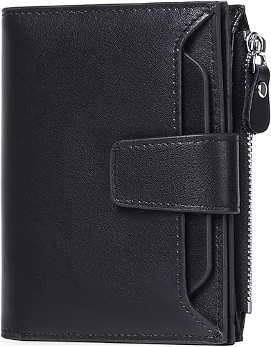 FALAN MULE Cartera pequeña para mujer, de piel auténtica, plegable, compacta, con bloqueo RFID, pequeña cartera para mujer, Aa-negro., Classic