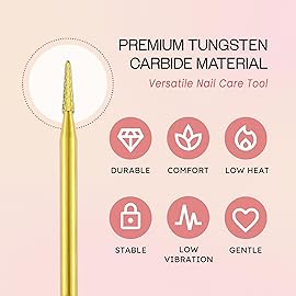 PANA 3/32 Carbide Cuticle Nail Drill Bit for Cuticle Cleaning, Dead Skin Removal, Gel Polish & Acrylic Removal, Under Nail Cleaner, Nail Salon, Manicure Tools (Sharp Point - Gold, Medium)