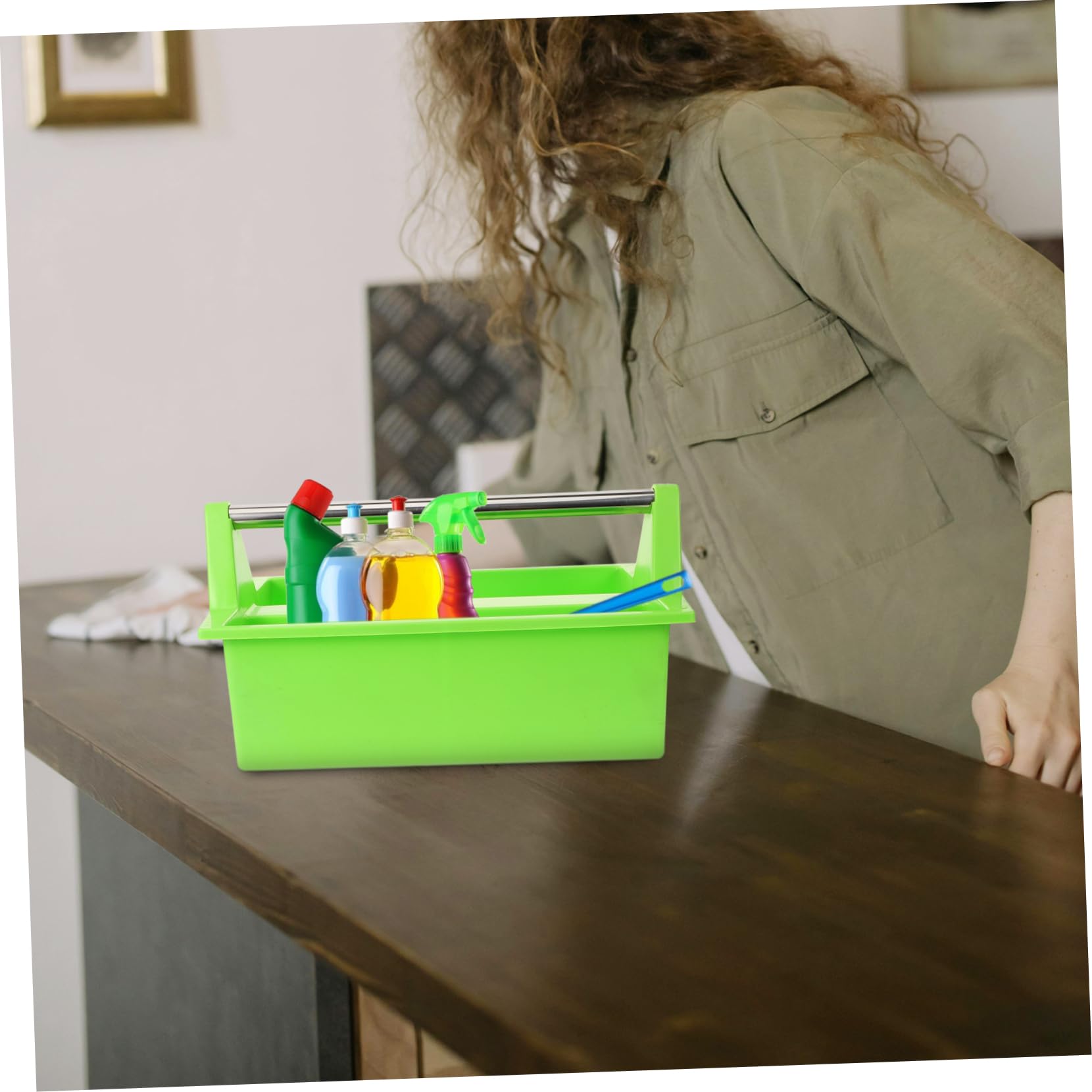 PRETYZOOM Cesta de Limpieza Portátil Multiusos Asa, Organizador de Suministros de Limpieza, Contenedor Plástico Resistente, Uso para Baño y Cocina, Almacenamiento Práctico Hogar