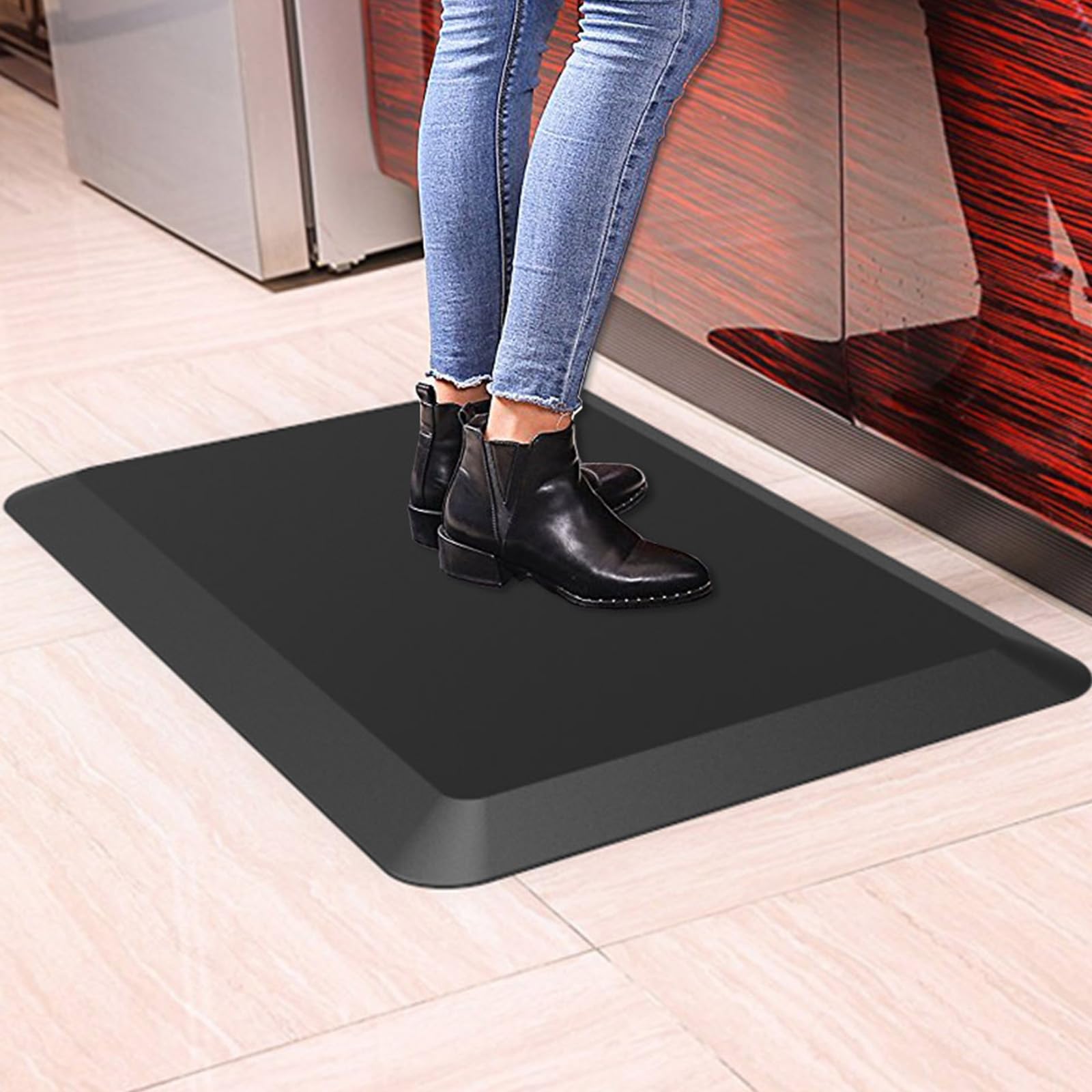 25mm Extra Thick Anti Fatigue Floor Mat,Kitchen Mat, Standing Desk Mat – Comfort at Home, Office, Garage - 140D Advanced PU Foam (Black, 50cm x 75cm)