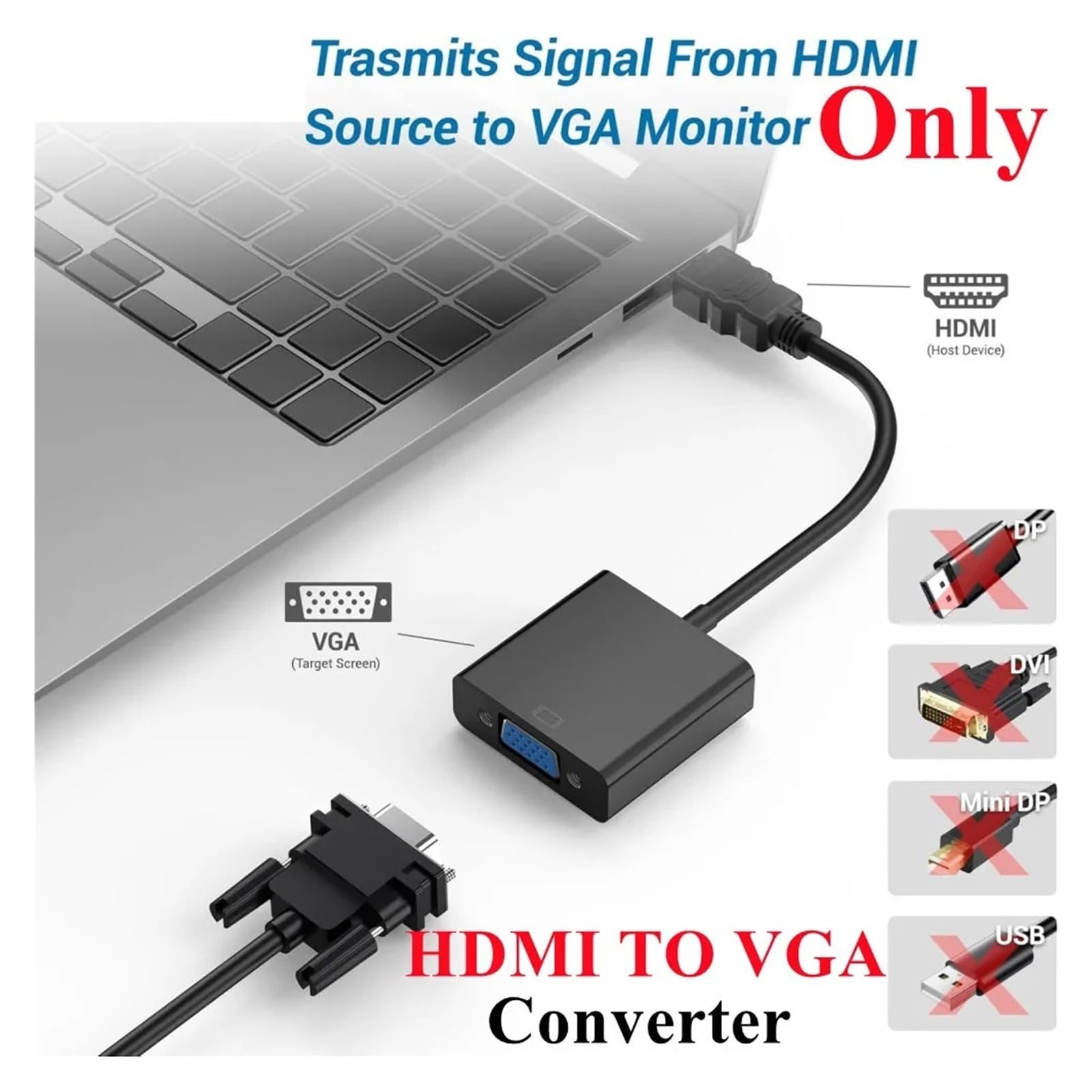 Adattatore 1080P da HDMI a VGA maschio a femmina per monitor PC proiettore (nero)