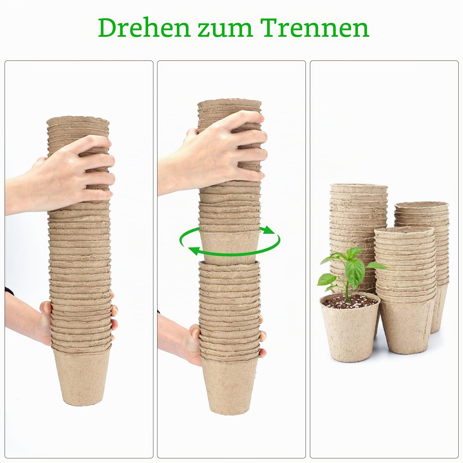 KINGLAKE Anzuchttöpfe Abbaubare 8CM, 100 Stück Aufzuchttöpfe, Pflanztöpfe Gemüse Anzucht Rund, Aussaattöpfe Anzuchtbecher, Pikiertöpfe Biologisch Mit 100 Stück Pflanzenstecker