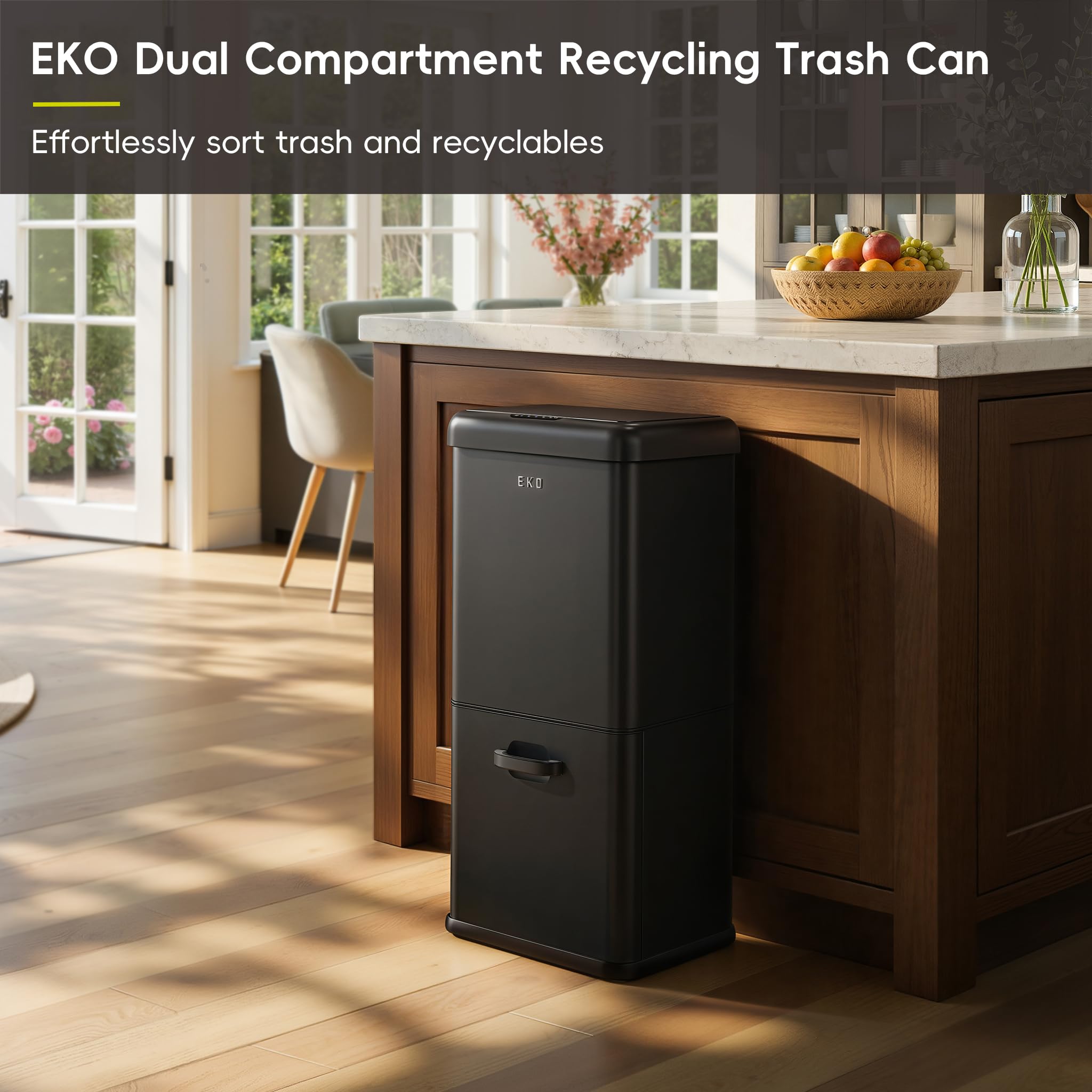 EKO Pattumiera con sensore a 2 scomparti, 32 l + 18 l, design verticale