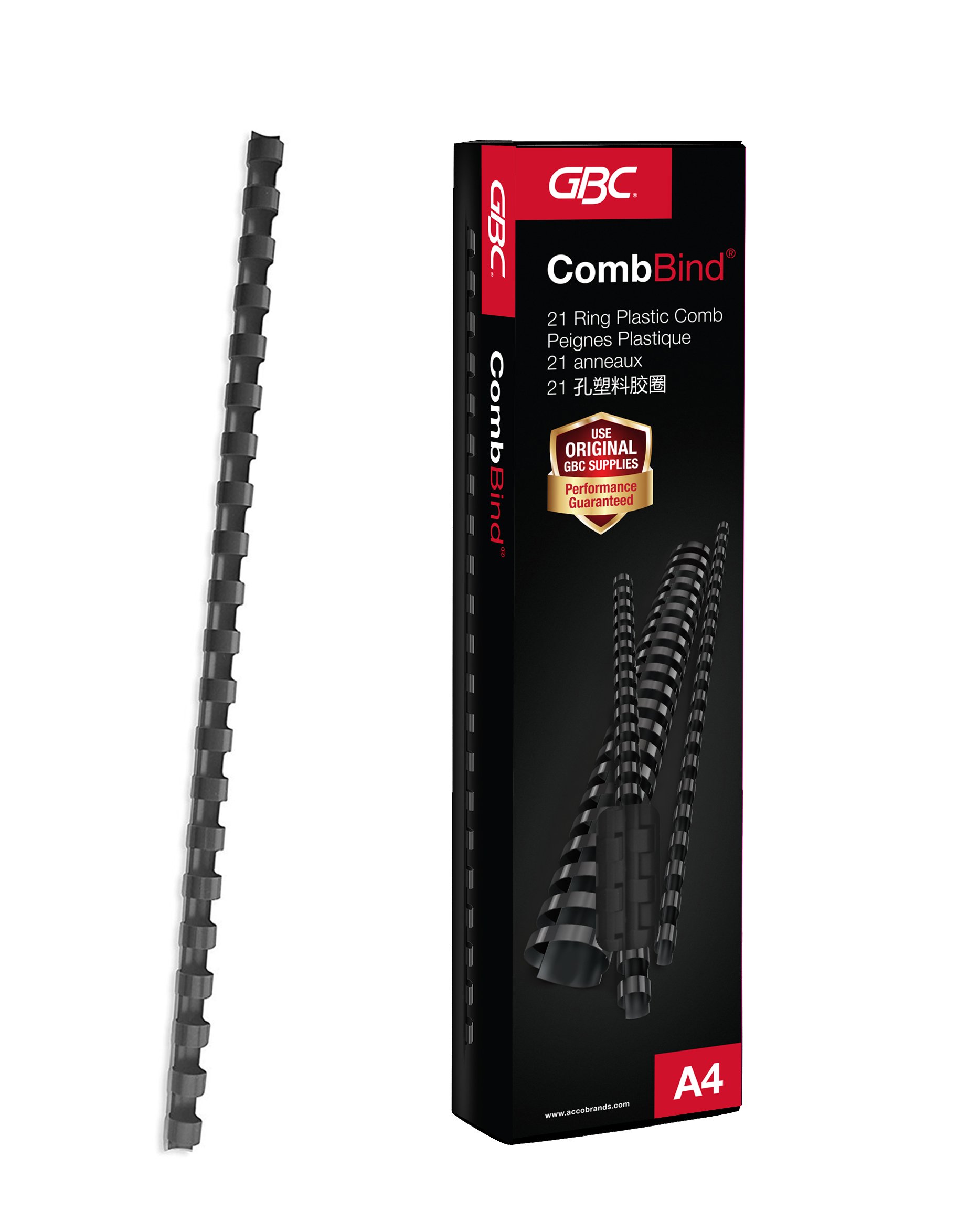 GBC Plastikowe grzebienie do bindowania 21R 32,0 mm z pojemnością 280 arkuszy, czarne (pudełko 50 szt.)