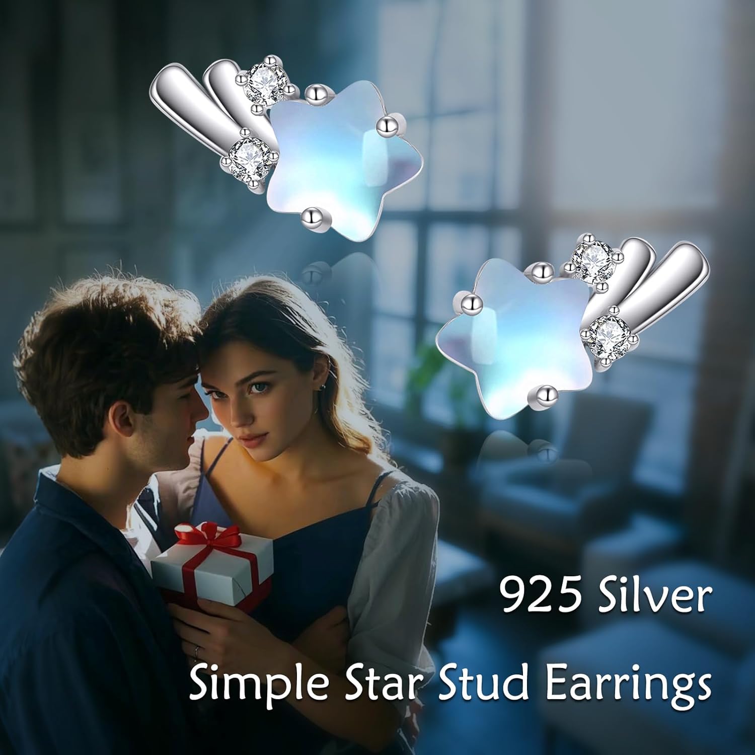 Star Earrings for Women Sterling Silver Moonstone Stud Earings Jewelry Gifts for Women - Image 3