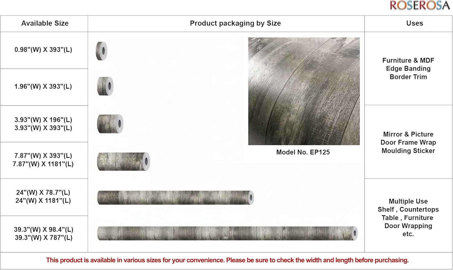 ROSEROSA Peel and Stick Faux Vintage Wood Architectural Film Self-Adhesive Vinyl Film Wallpaper Door Wrap Counter Top Border Mirror Molding Trim EP125