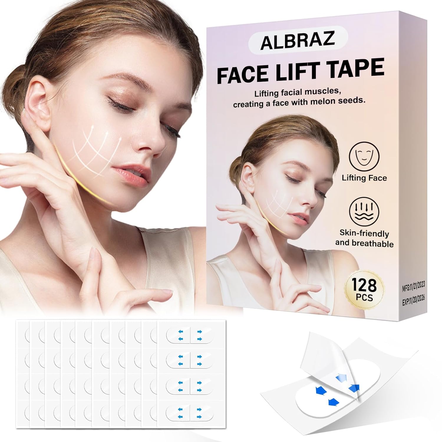 128PCS Face Lift Tape, Face Lift Tape Invisible, Face Tape