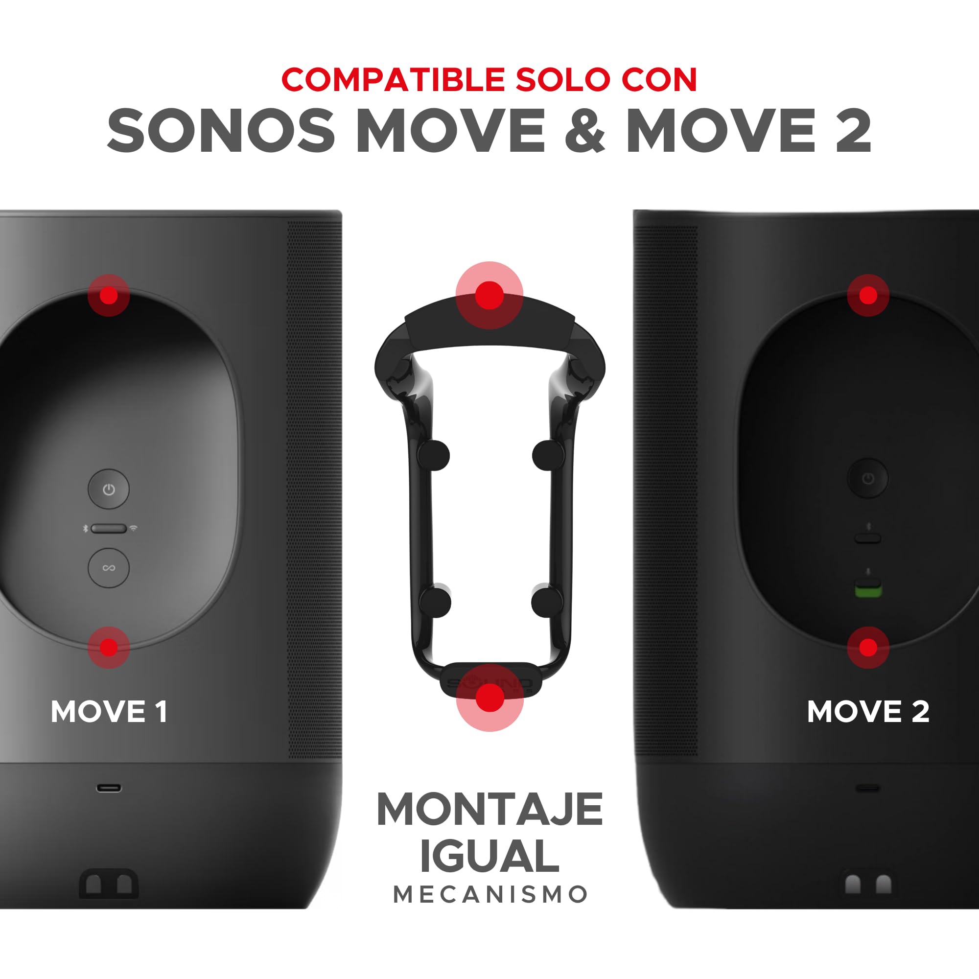 Sound Bass Move Soporte de Montaje en Pared para Altavoz, Resistente a la Intemperie, Compatible con Sonos Move Versión 1 y 2, Incluye Accesorios de Montaje, Negro