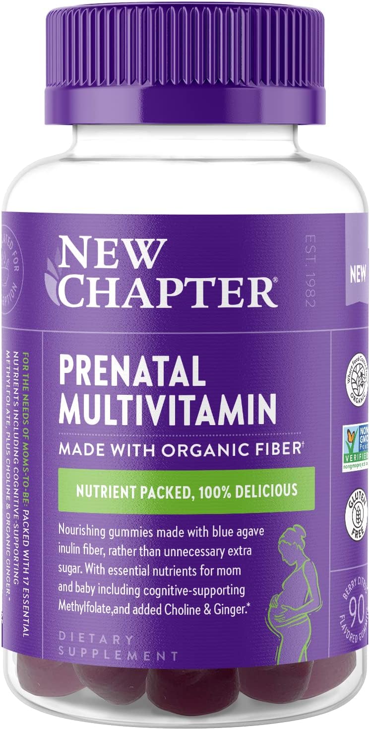 New ChapterPrenatal Multivitamin Gummies – 71% Less Sugar, Prenatal Gummies for Mom & Healthy Baby with Prenatal Vitamins Methylfolate, D3, Choline & Ginger, Non-GMO, Gluten Free, Berry Citrus, 90ct