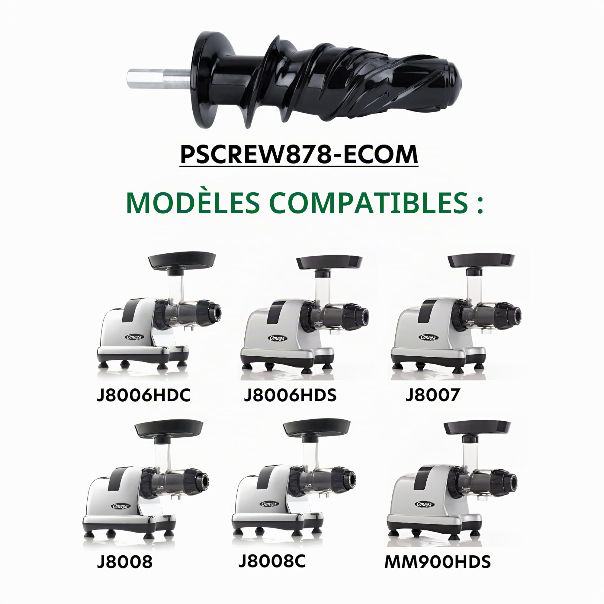 Omega PSCREW878-ECOM Pièces de rechange pour centrifugeuse modèle J8006HDS, J8006HDC, J8008C, 8007, 8008, MM900HDS, plastique, noir
