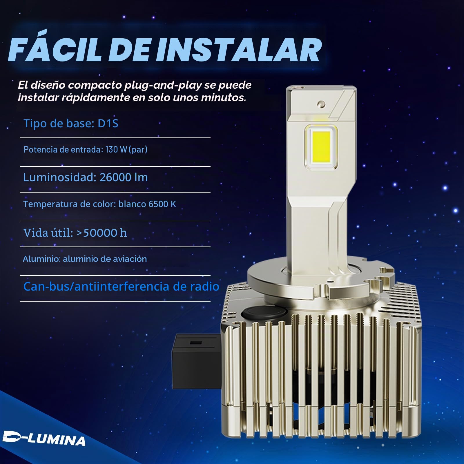 D-Lumina D1S D1R Bombilla LED para faros delanteros para automóviles y camiones, bombillas LED H7 superbrillantes, 26000lm, kit de conversión de bombillas LED de 6500 K, paquete de 2