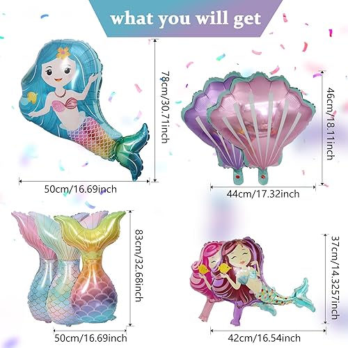 Miniatura 2 de 8 globos de sirena, globos de cola de sirena y conchas de mar, decoraciones de fiesta de papel de aluminio para suministros de fiesta bajo el mar