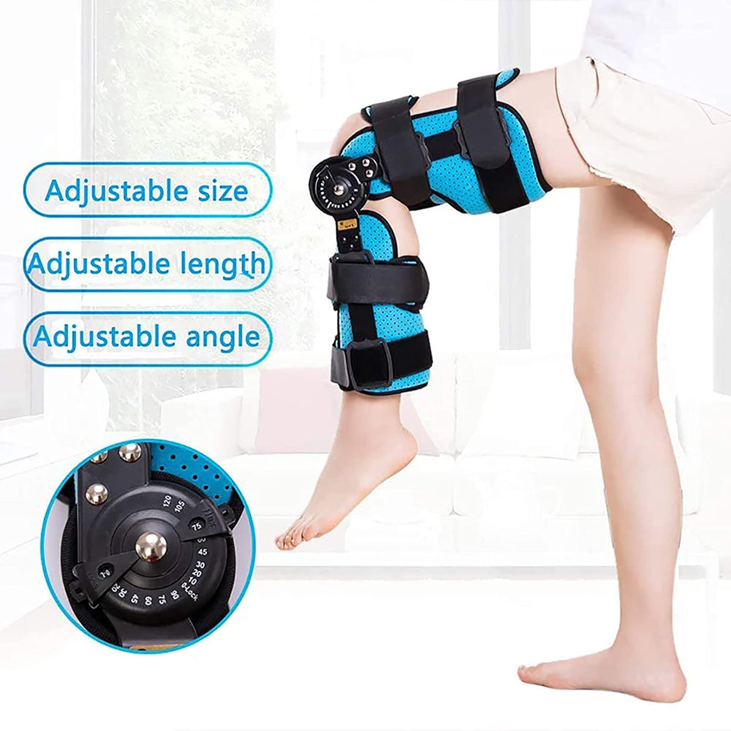Immobilizer ortezy kolana, na zawiasach, regulowany immobilizer ortopedyczny po operacji, stabilizator kostki do urazu więzadła łąkotki i złamania nóg po operacji (Hger M)