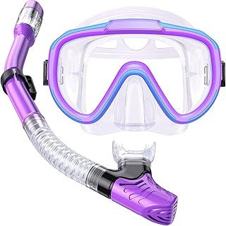 Kids Snorkel Set, Anti-Fog Panoramic Tempered Glass Kids Snorkel mask, Anti-Leak Scuba Diving Mask