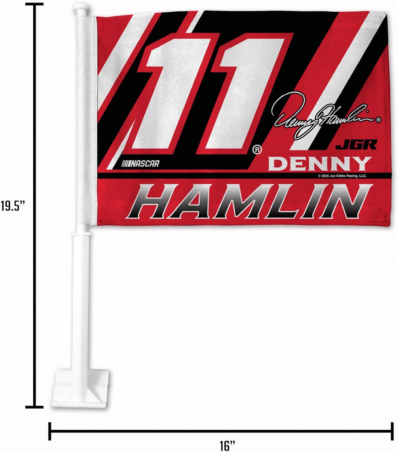 Rico Industries NASCAR Racing Denny Hamlin Double Sided Car Flag - 16" x 19" - Strong Pole That Hooks onto Car/Truck/Automobile