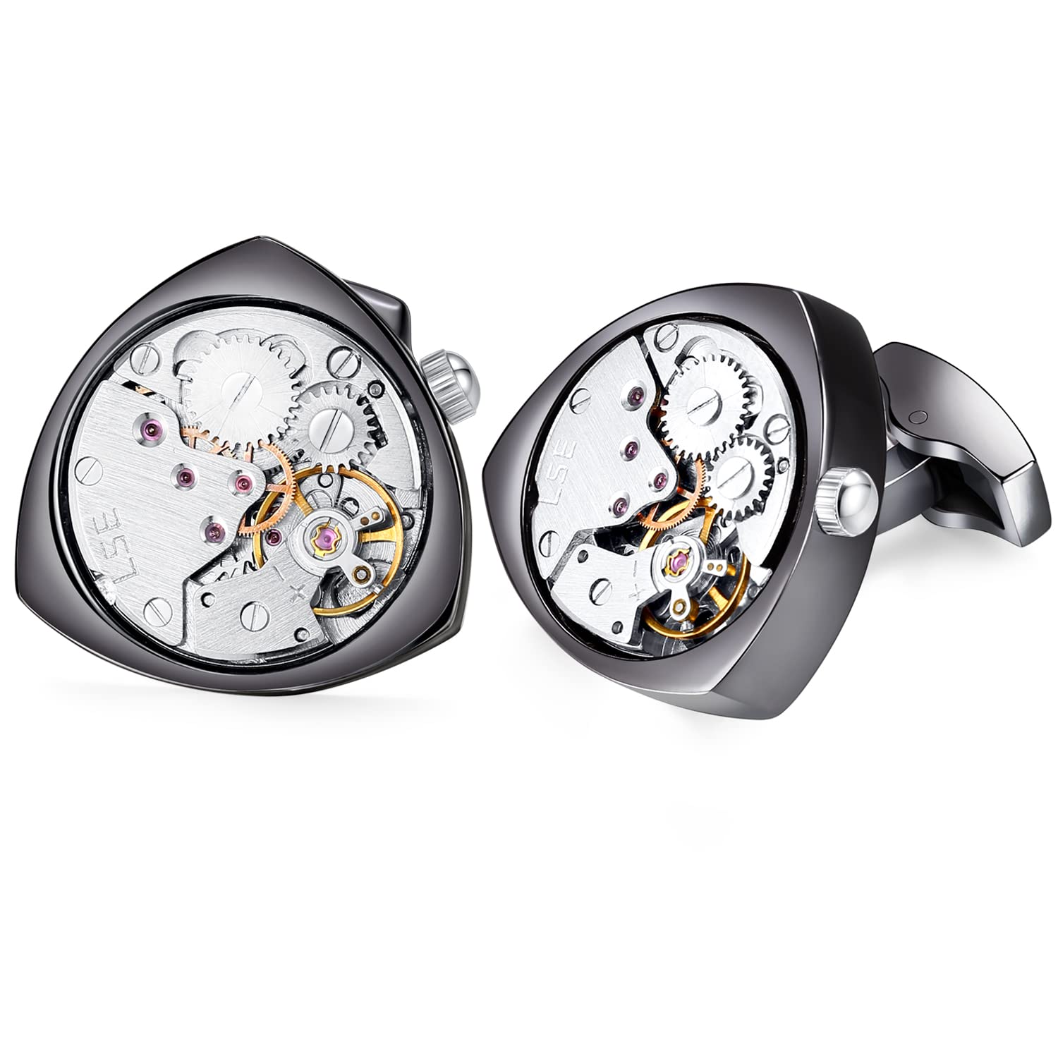 HONEY BEARCufflinks Mens Triangle Working Watch Movement Steampunk Wedding Gift with Box