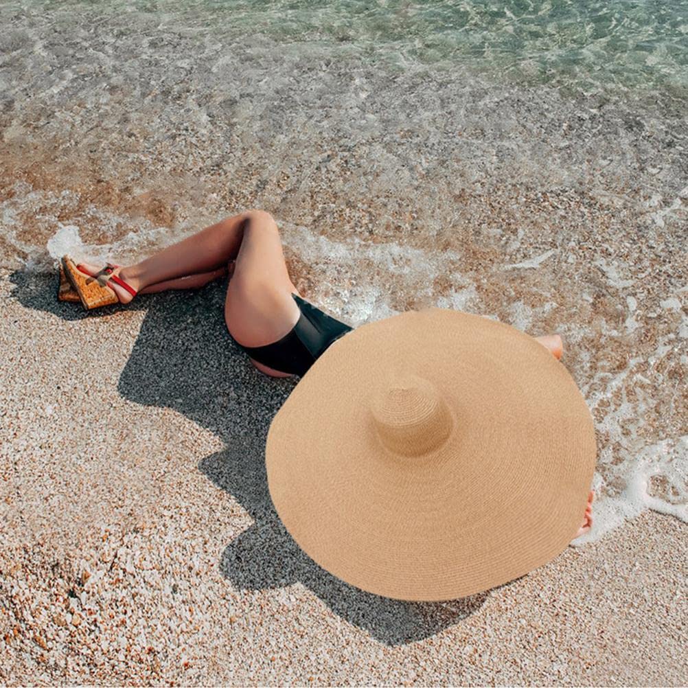 Chapeau de paille à large bord pour femme, chapeau de paille de plage surdimensionné pour femme, chapeau de soleil souple pliable, chapeau de plage pliable