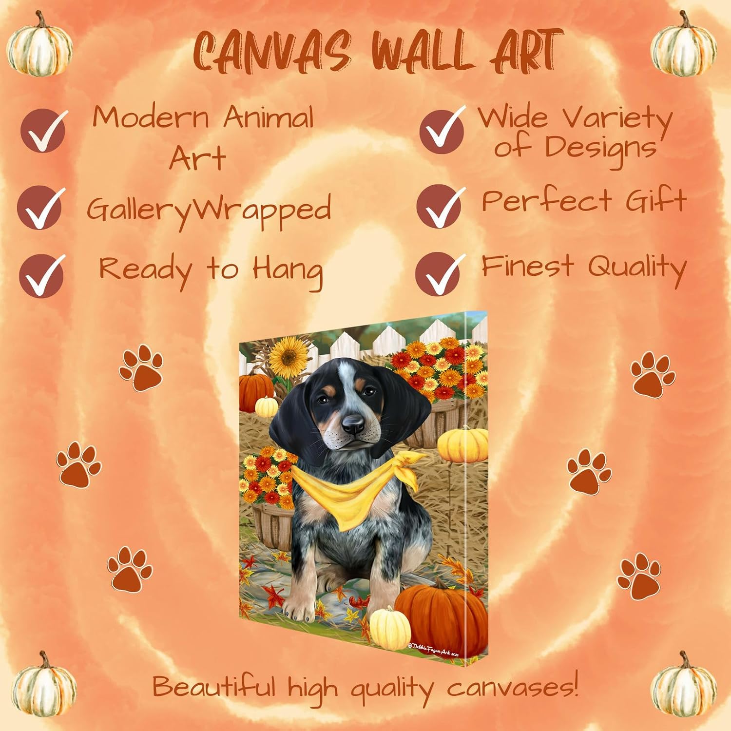 Doggie of the Day Fall Greeting with Bluetick Coonhound Dog Canvas Wall Art - Premium Quality Ready to Hang Room Decor - Flat Rolled 11" x 14"