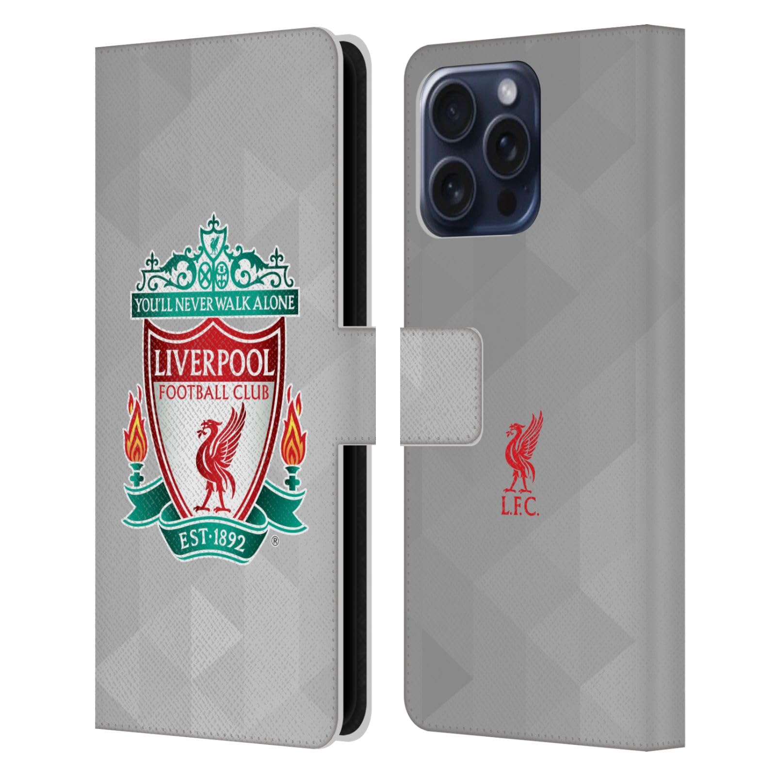 Head Case Designs Officially Licensed Liverpool Football Club White Geometric 1 Crest 1 Leather Wallet Case Compatible With Apple iPhone 16 Pro Max