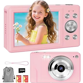 digital camera 56mp 1080p fhd photo camera with autofocus 16x digital zoom camera portable compact camera 28 lcd screen 32gb sd card & 2 batteries for teenage beginners pink