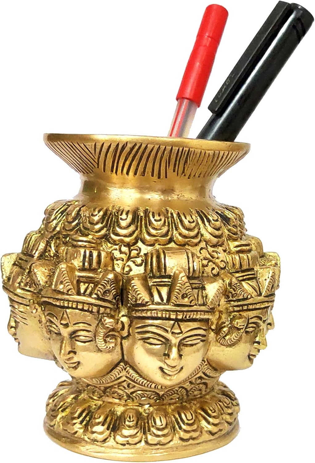 Purpledip Brass Kalash Omnipresent Siva: Rare Collection Decorative Temple Vase (12054)