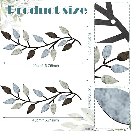 Miniatura 2 de Zhengmy 2 piezas de metal hoja de árbol decoración de pared de hoja de olivo vid hoja arte de pared sala de estar, pasillo decoración de pared al