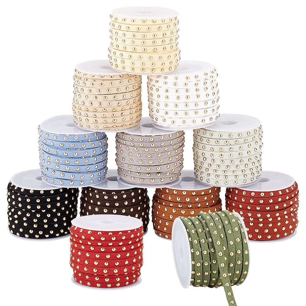 Cordón de gamuza suave con remaches dorados para diseñar pulseras y collares elegantes