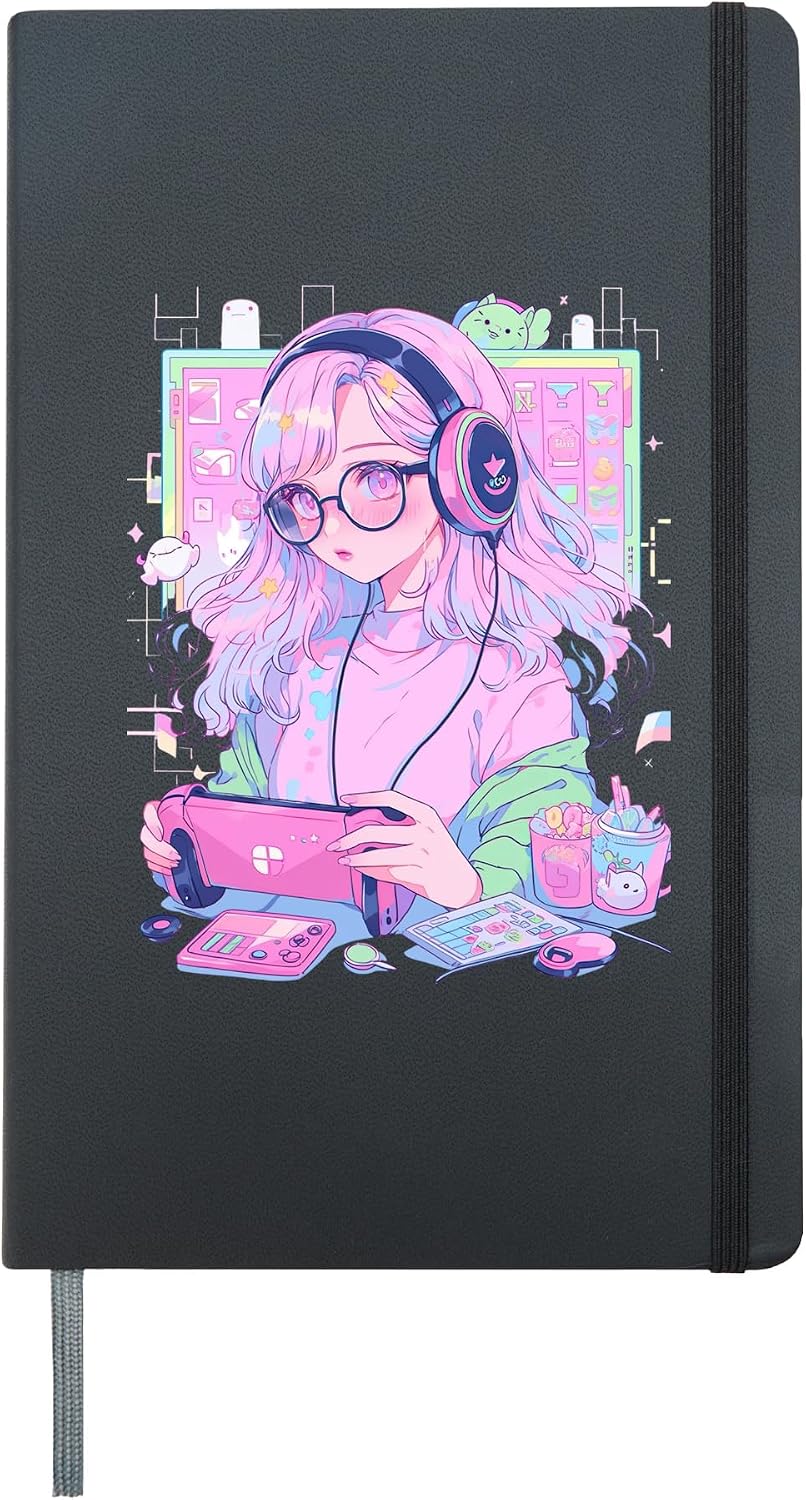 Gamer Girl funny Pastel Japan Anime Streamer Japanese Hardcover Journal, Black