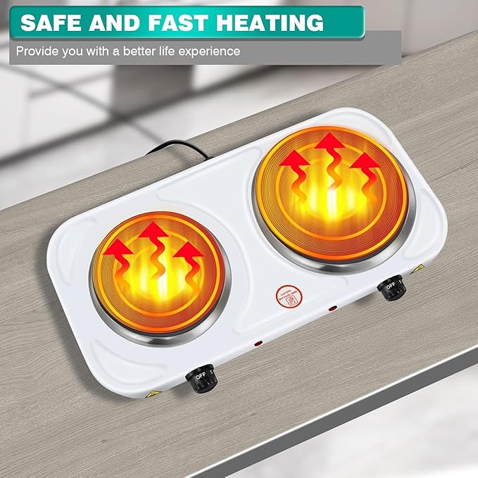 Estufa Eléctrica Portátil de 2 Puestos, 2000W, Control Dual de Temperatura miniatura 8