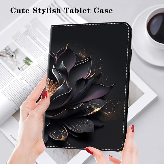 Samsung Galaxy Tab S9 FE Plus 12,4 inç, Samsung Galaxy Tab S9 FE+ PU Deri Koruyucu Tablet Kılıfı Kart Yuvalı El Kayışı 12,5 inç 2023 [SM-X610/SM-X616B] için Kılıf - Mor Lotus