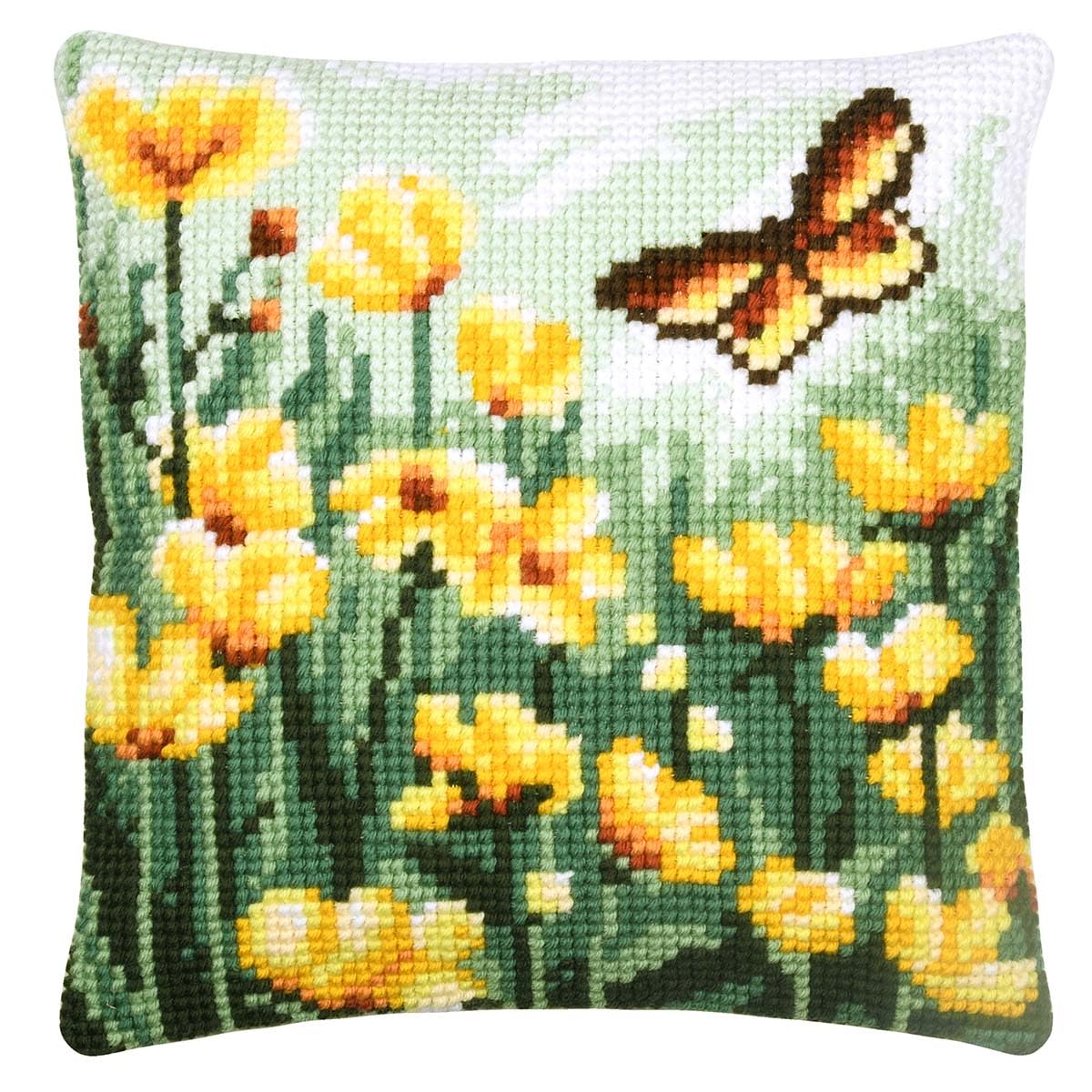 Vervaco Flowers & Butterfly Cushion Needlepoint Kit